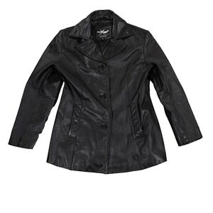 Wilsons Maxima‎ Leather Jacket Womens Medium Black 3 Button Goth Gorpcore